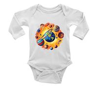 Shopagift Earth Space Baby Vest Bodysuit Solar System Planets Boys Girls L/S Gift White