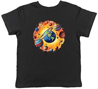 Shopagift Earth Space Kids T-Shirt Solar System Planets Childrens Tee Gift Black