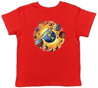 Shopagift Earth Space Kids T-Shirt Solar System Planets Childrens Tee Gift Red