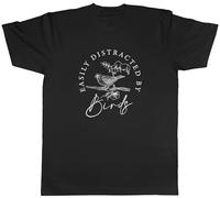 Shopagift Easily Distracted by Birds Mens T-Shirt Funny Bird Lover Tee Black