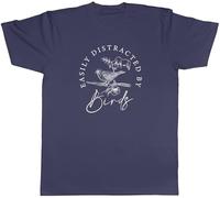 Shopagift Easily Distracted by Birds Mens T-Shirt Funny Bird Lover Tee Navy Blue