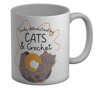 Shopagift Easily Distracted by Cats and Crochet Funny Mug White 11oz Large Ceramic Cup