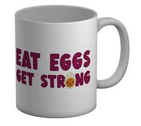 Shopagift Eat Eggs Get Strong Mug Protein Muscles Gym Exercise White 11oz Large Ceramic Cup