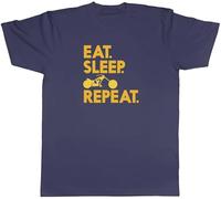 Shopagift Eat Sleep Biker Mens T-Shirt Motorcycling Rider Motorbike Tee Gift Navy Blue
