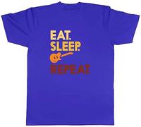Shopagift Eat Sleep Guitar Mens T-Shirt Musician Band Guitarist Tee Gift Blue