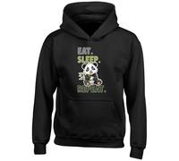 Shopagift Eat Sleep Panda Repeat Kids Hoodie Funny Panda Bear Hoody Hooded Top Boys Girls Black