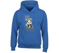 Shopagift Eat Sleep Panda Repeat Kids Hoodie Funny Panda Bear Hoody Hooded Top Boys Girls Blue