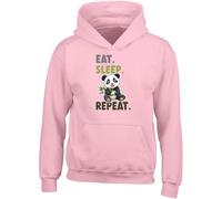 Shopagift Eat Sleep Panda Repeat Kids Hoodie Funny Panda Bear Hoody Hooded Top Boys Girls Pink