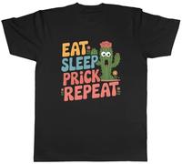 Shopagift Eat Sleep Prick Repeat Funny Joke Cactus Mens T-Shirt Tee Black