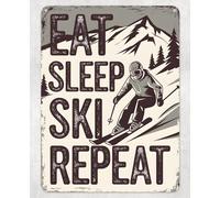 Shopagift Eat Sleep Ski Repeat Metal Poster Wall Tin Sign Man Cave Shed Bar Bedroom Home Kitchen - A4