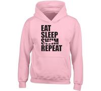 Shopagift Eat Sleep Swim Repeat Kids Hoodie Funny Swimming Hoody Hooded Top Boys Girls Pink