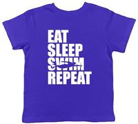 Shopagift Eat Sleep Swim Repeat Kids T-Shirt Funny Swimming Childrens Tee Boys Girls Blue
