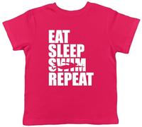 Shopagift Eat Sleep Swim Repeat Kids T-Shirt Funny Swimming Childrens Tee Boys Girls Pink