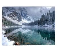 Shopagift Emerald Lake Mountain Winter Scenery Glass Chopping Board Large Kitchen Worktop Saver 39cm x 28cm
