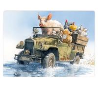 Shopagift Farm Animals on 4x4 Vehicle Glass Chopping Board Large Kitchen Worktop Saver 39cm x 28cm