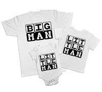 Shopagift Father Daddy Son Big Man Little Man Family Mens Kids T-Shirt Baby Grow Matching Gift Set White