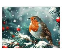 Shopagift Festive Scene Red Robin Xmas Glass Chopping Board Large Kitchen Worktop Saver 39cm x 28cm