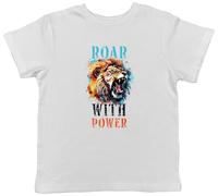 Shopagift Fierce Lion Kids T-Shirt Roar with Power Pride Mane Childrens Tee Boys Girls White