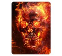 Shopagift FIre Skull Head Flames Metal Poster Wall Sign Man Cave Shed Bar Bedroom Home Kitchen - A3