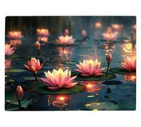 Shopagift Floating Glowing Lotus Flowers Glass Chopping Board Large Kitchen Worktop Saver 39cm x 28cm