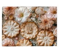 Shopagift Floral Biscuits and Flowers Glass Chopping Board Large Kitchen Worktop Saver 39cm x 28cm