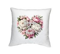 Shopagift Forgive to Heal Floral Heart Cushion Cover Forgiveness Day Bedroom Lounge Accessory - 40cm x 40cm