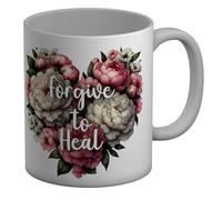 Shopagift Forgive to Heal Floral Heart Mug Forgiveness Day White 11oz Large Ceramic Cup