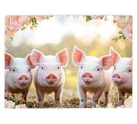 Shopagift Four Little Pigs Floral Frame Glass Chopping Board Large Kitchen Worktop Saver 39cm x 28cm