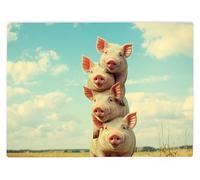 Shopagift Four Stacked Little Pigs Glass Chopping Board Large Kitchen Worktop Saver 39cm x 28cm
