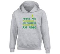 Shopagift Frogs are Awesome Kids Hoodie I am Awesome Therefore I am Frog Hoody Hooded Top Boys Girls Grey