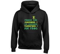 Shopagift Frogs are Awesome Kids Hoodie I am Awesome Therefore I am Frog Hoody Hooded Top Boys Girls Black