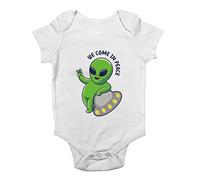 Shopagift Funny Aliens Baby Vest UFO Martian We Come in Peace Bodysuit Gift White