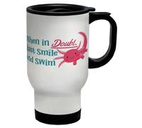 Shopagift Funny Axolotls Travel Mug When in Doubt Just Smile and Swim Stainless Steel 14oz Cup