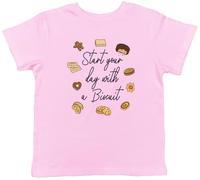 Shopagift Funny Biscuits Kids T-Shirt Start Your Day with a Biscuit Tea Coffee Break Childrens Tee Boys Girls