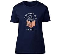 Shopagift Funny Books Womens T-Shirt If The Book is Open I'm Busy Ladies Tee Gift Navy Blue