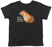 Shopagift Funny Capybara Kids T-Shirt Don't Worry be Capy Childrens Tee Gift Black