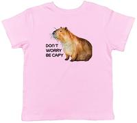 Shopagift Funny Capybara Kids T-Shirt Don't Worry be Capy Childrens Tee Gift Light Pink