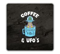 Shopagift Funny Coffee & UFO's 2 Pack Coasters Good Vibes Aliens Flying Saucer - 9cm x 9cm