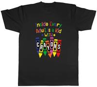 Shopagift Funny Colouring Mens T-Shirt Inside Every Adult is a Kid with Crayons Tee Black