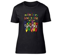 Shopagift Funny Colouring Womens T-Shirt Inside Every Adult is a Kid with Crayons Ladies Tee Black