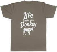 Shopagift Funny Donkey Mens T-Shirt Life is Better with a Donkey Tee Grey
