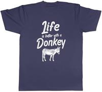 Shopagift Funny Donkey Mens T-Shirt Life is Better with a Donkey Tee Navy Blue