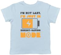 Shopagift Funny I'm Not Lazy Kids T-Shirt I'm Just in Energy Saving Mode Childrens Tee Boys Girls Light Blue