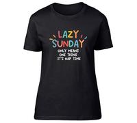Shopagift Funny Lazy Sunday Womens T-Shirt Means One Thing It's Nap Time Ladies Tee Black