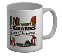 Shopagift Funny Libraries Mug Where Shhh Happens Library Reading Books White 11oz Large Ceramic Cup