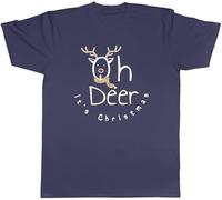 Shopagift Funny Oh Deer Mens T-Shirt It's Christmas Reindeer Tee Gift Navy Blue