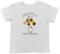 Shopagift Funny Penguins Can't Fly Kids T-Shirt I Can't Fly I am a Penguin Childrens Tee Boys Girls White