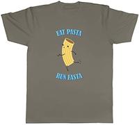 Shopagift Funny Running Mens T-Shirt Eat Pasta Run Fasta Runner Tee Gift Grey