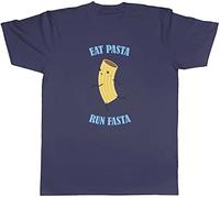 Shopagift Funny Running Mens T-Shirt Eat Pasta Run Fasta Runner Tee Gift Navy Blue