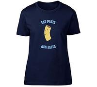 Shopagift Funny Running Womens T-Shirt Eat Pasta Run Fasta Runner Ladies Tee Gift Navy Blue